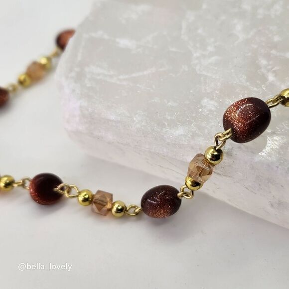 Sparkling Handmade Orange Green Ocean Jasper and Goldstone Necklace - Picture 10 of 10